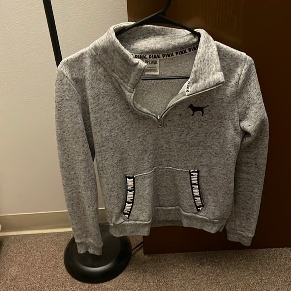 Gray pink victoria secret sweater half zip up - Picture 1 of 2
